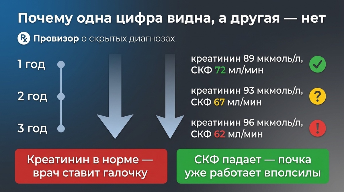  Креатинин может быть в референсе. А почки уже год как работают вполсилы