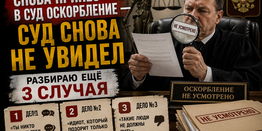 Снова принёс в суд оскорбление — суд снова не увидел. Разбираю ещё 3 случая
