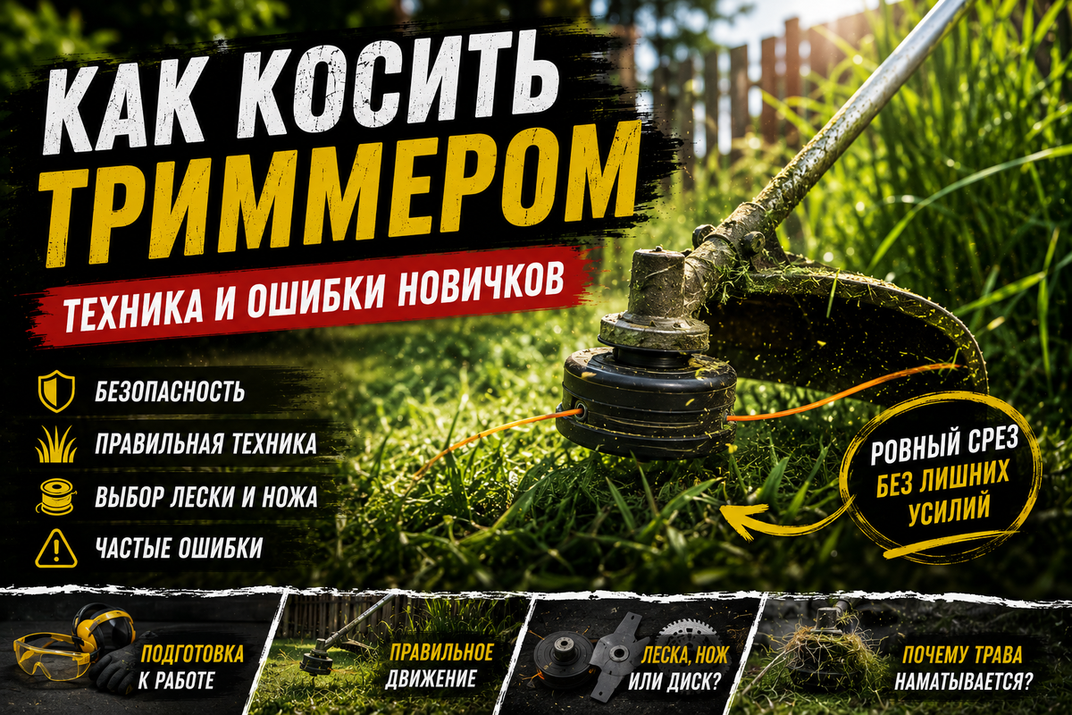 Как косить траву и бурьян триммером