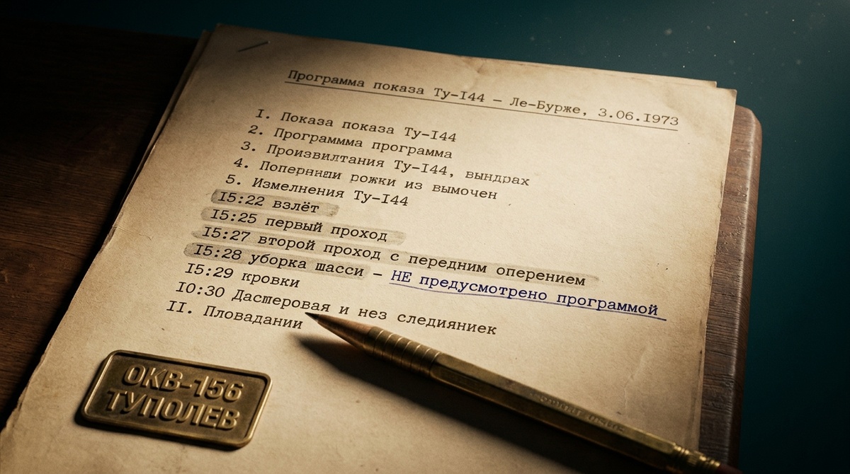 Утверждённая полётная программа борта СССР-77102 на 3 июня 1973 года из архива ОКБ-156 Туполева — одиннадцатиминутная последовательность с двумя проходами.