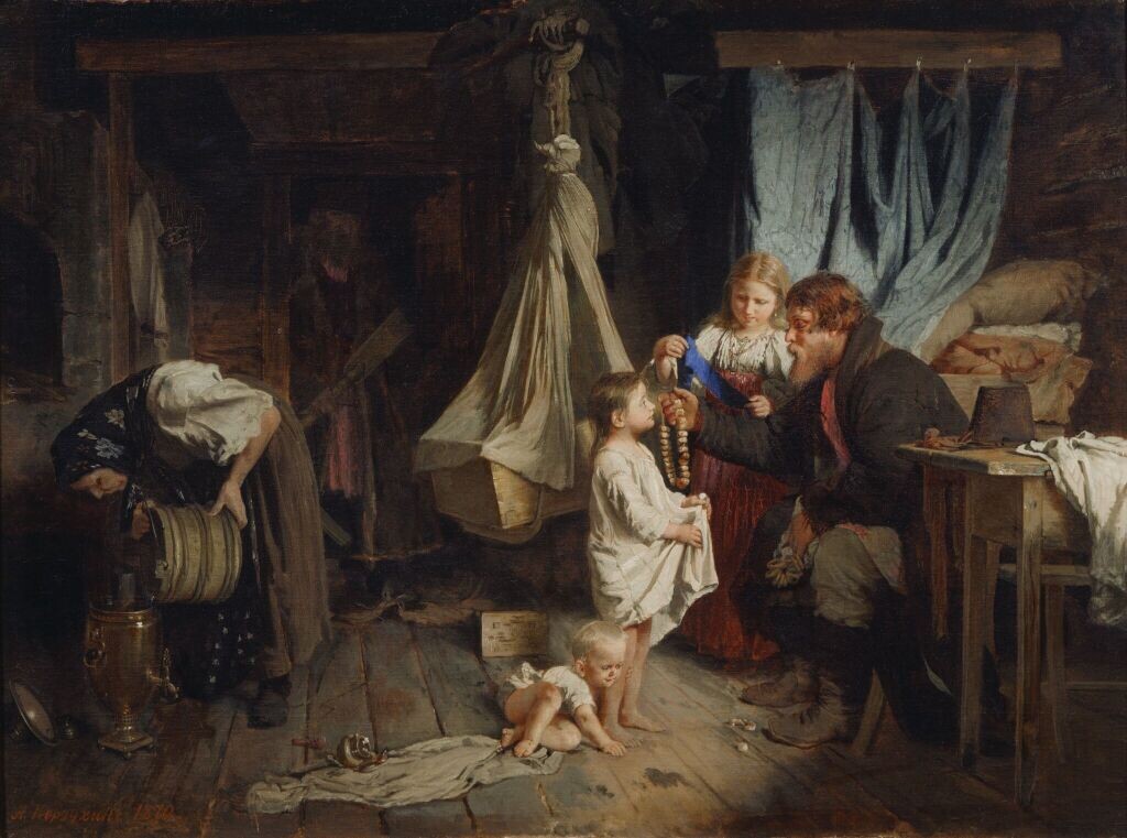 «Возвращение из города». Корзухин А. И., 1870.
