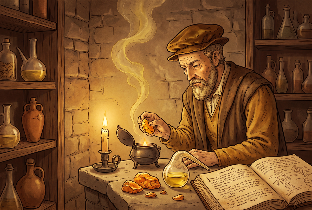 1546 год: Агрикола нагревает янтарь и получает янтарную кислоту