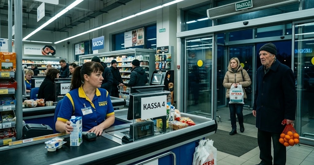 После развода она села за кассу и увидела, что бывший свёкор приходит сюда не за покупками