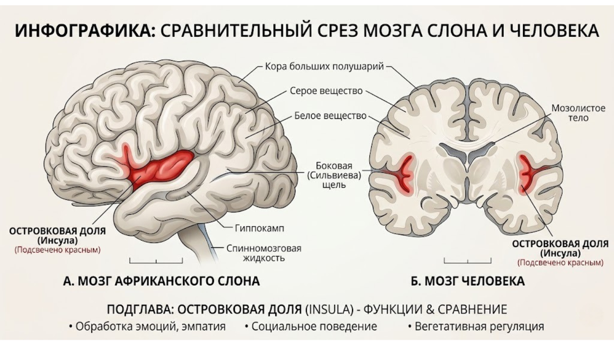 факт о слонах — одинаковая зона мозга для эмпатии у слонов и людей