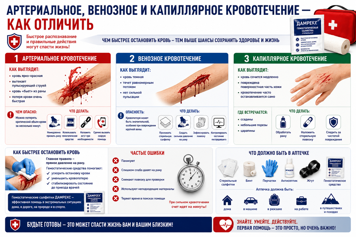 Артериальное, венозное и капиллярное кровотечение — как отличить