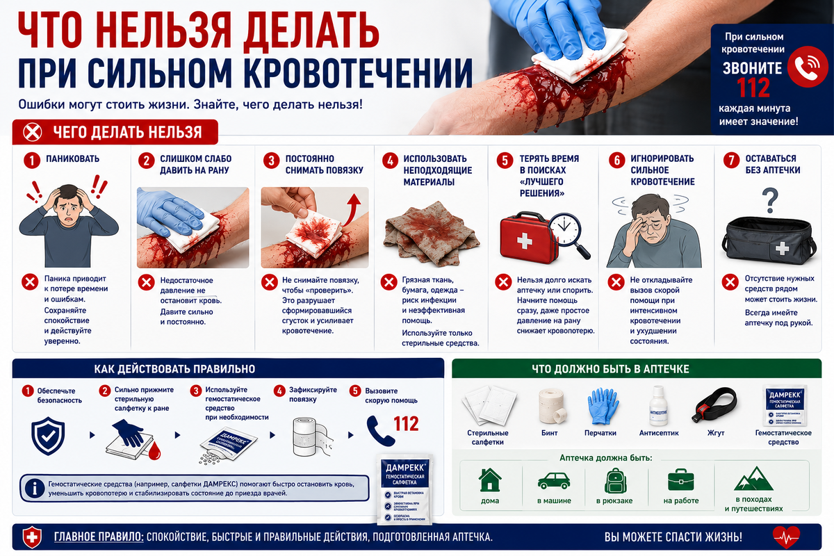 Что нельзя делать при сильном кровотечении