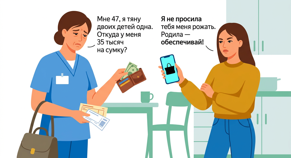 Дочери 22 года, она здорова, но не работает. Требует денег и кричит: "Родила — обеспечивай!" По закону я ей ничего не должна