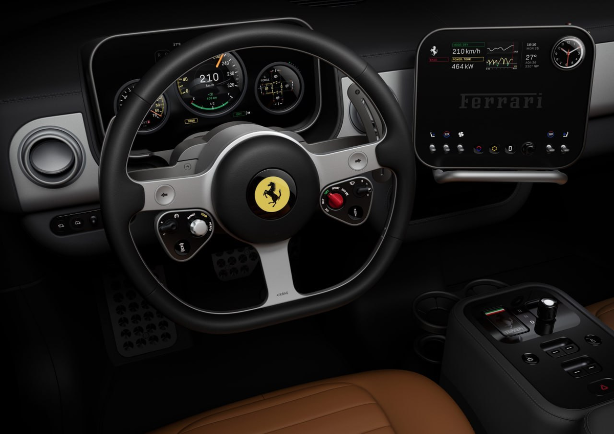 // Минималистичный кокпит с аналоговыми элементами управления. Фото: Ferrari