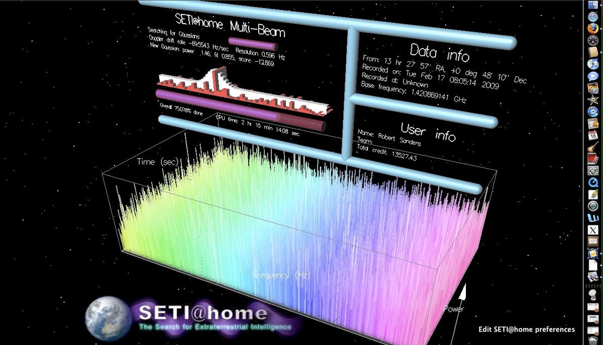 Интерфейс SETI@home на настольном компьютере 2009 года.