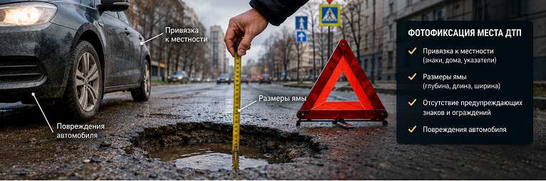 Автомобиль получил повреждения из-за ямы на дороге. Пошаговый алгоритм действий от юриста