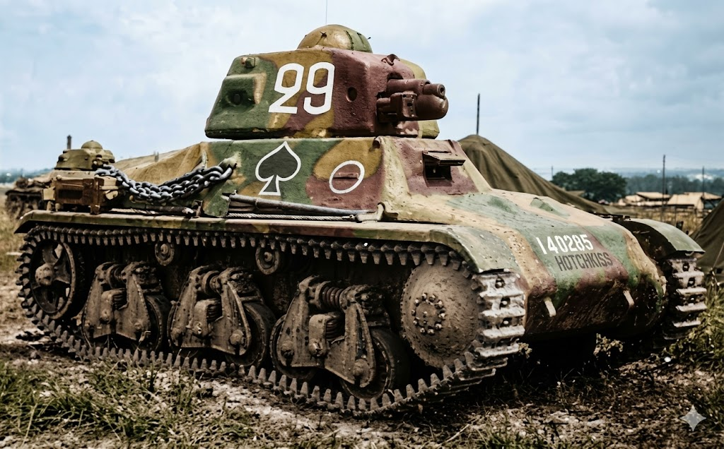 Позднесерийный танк Hotchkiss H35. Фотография в свободном доступе.