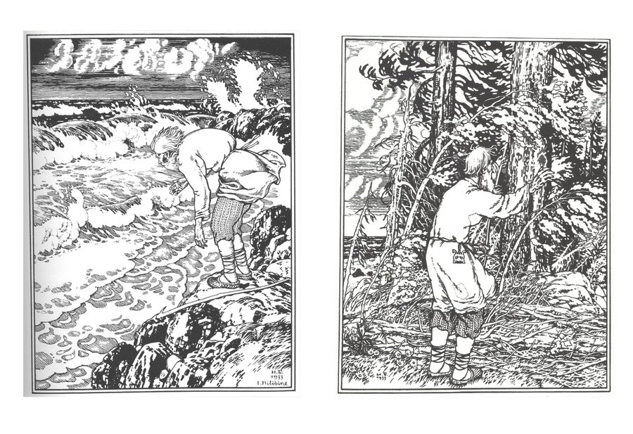 Иван Билибин, «Сказка о рыбаке и рыбке», А. С. Пушкин, 1908 год. Источник изображения: Русские сказки на иллюстрациях Ивана Билибина https://hsedesign.ru/project/7b64f90b3ed747eeaf08706fb01e69a2