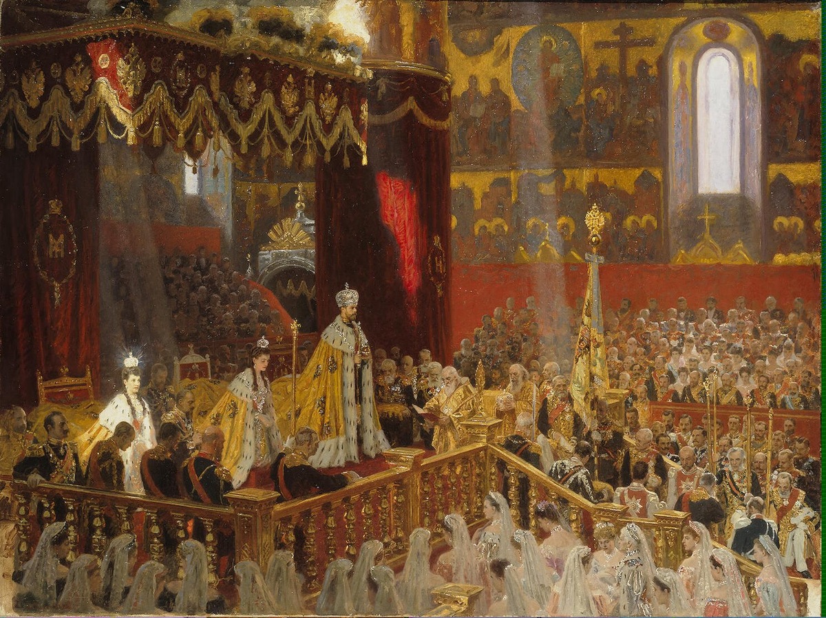 Л. Туксен. «Коронация Николая II в Успенском соборе Московского Кремля 14 мая 1896 года». 1898 год.