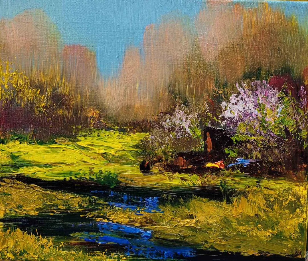 © Валерий Стратович. Весна  на  хуторе. Холст, масло. 40 х 35 см. 2025г.