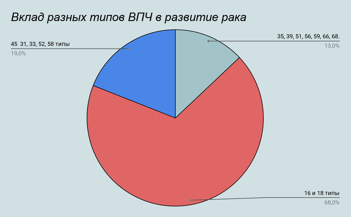Типы ВПЧ и их доля в развитии рака шейки матки 