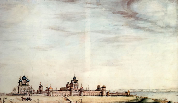 «Вид на Ростовский кремль с запада» Бумага, акварель. 1844.
Государственный Ростово-Ярославский архитектурно-художественный музей-заповедник