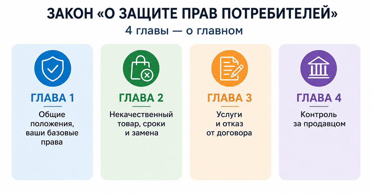 Инфографика четырех глав Закона "О защите прав потребителей"