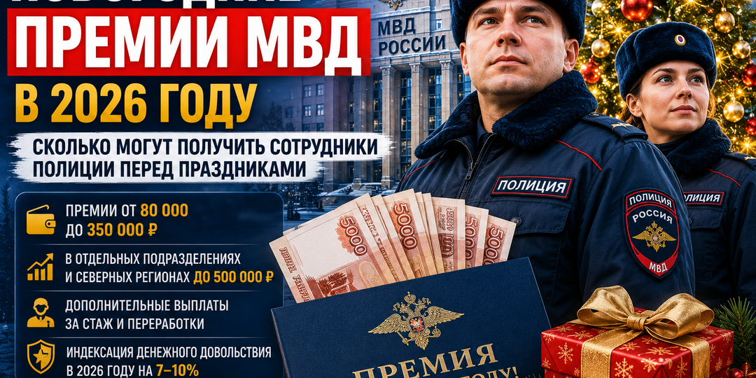 Новогодние премии сотрудникам МВД в 2026 году: сколько могут получить полицейские перед праздниками