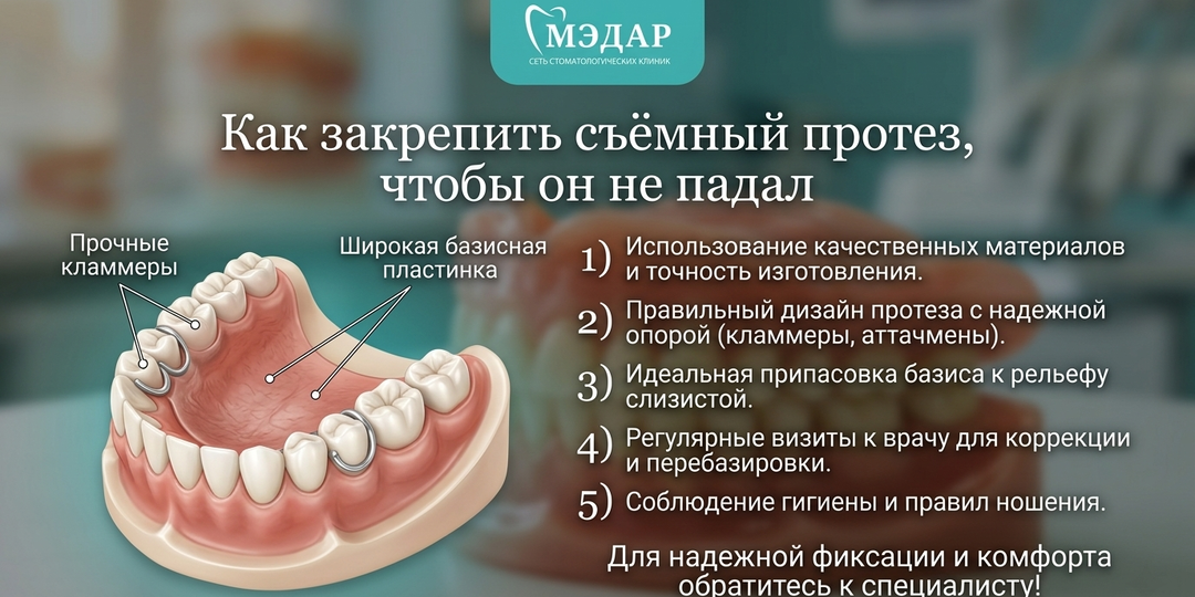 Как закрепить съёмный протез, чтобы он не падал?