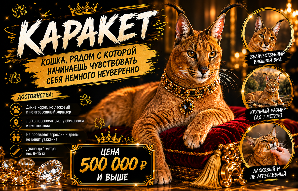 Каракет - гибрид каракала и домашней кошки.