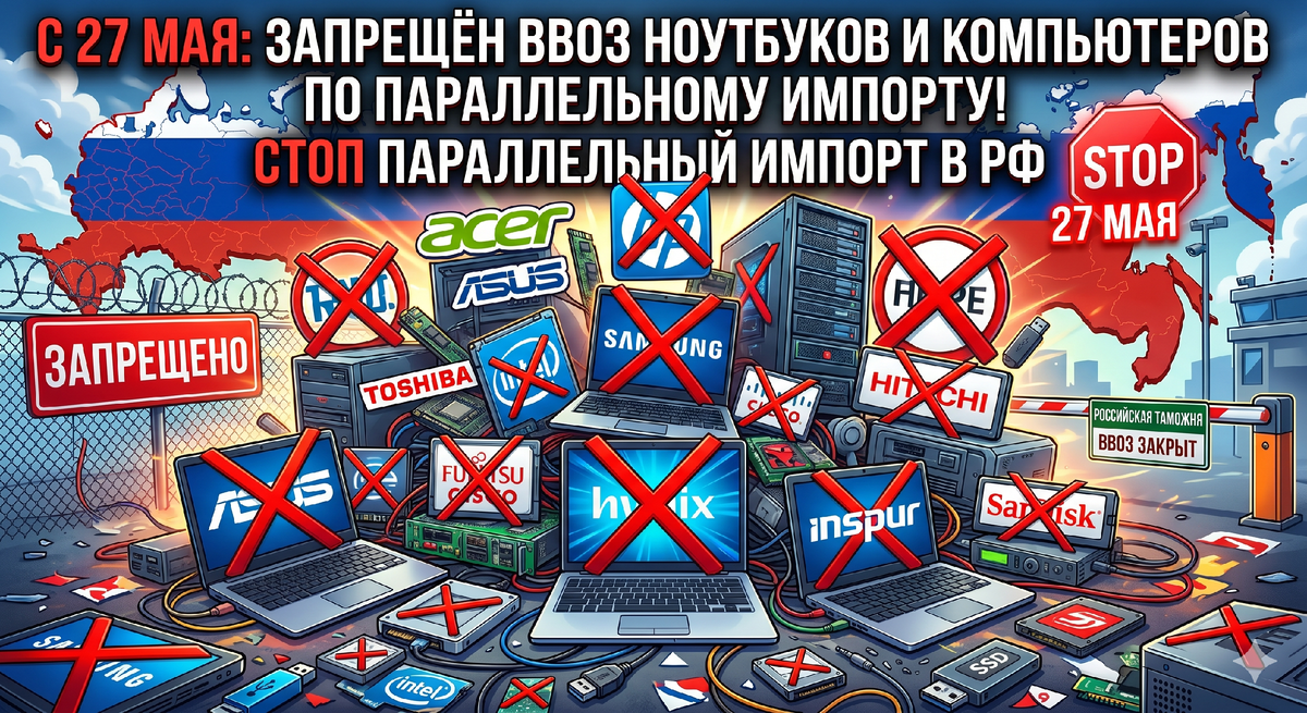 С 27 мая в России запрещён ввоз ноутбуков и компьютеров по параллельному импорту