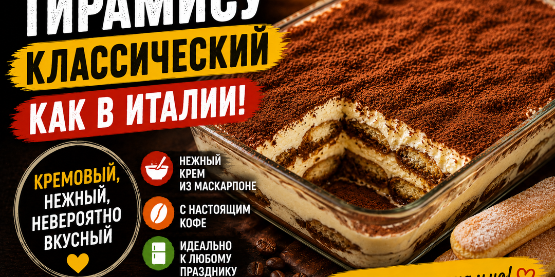 ☕ Классический тирамису. Нежный, кремовый, с насыщенным кофейным вкусом
