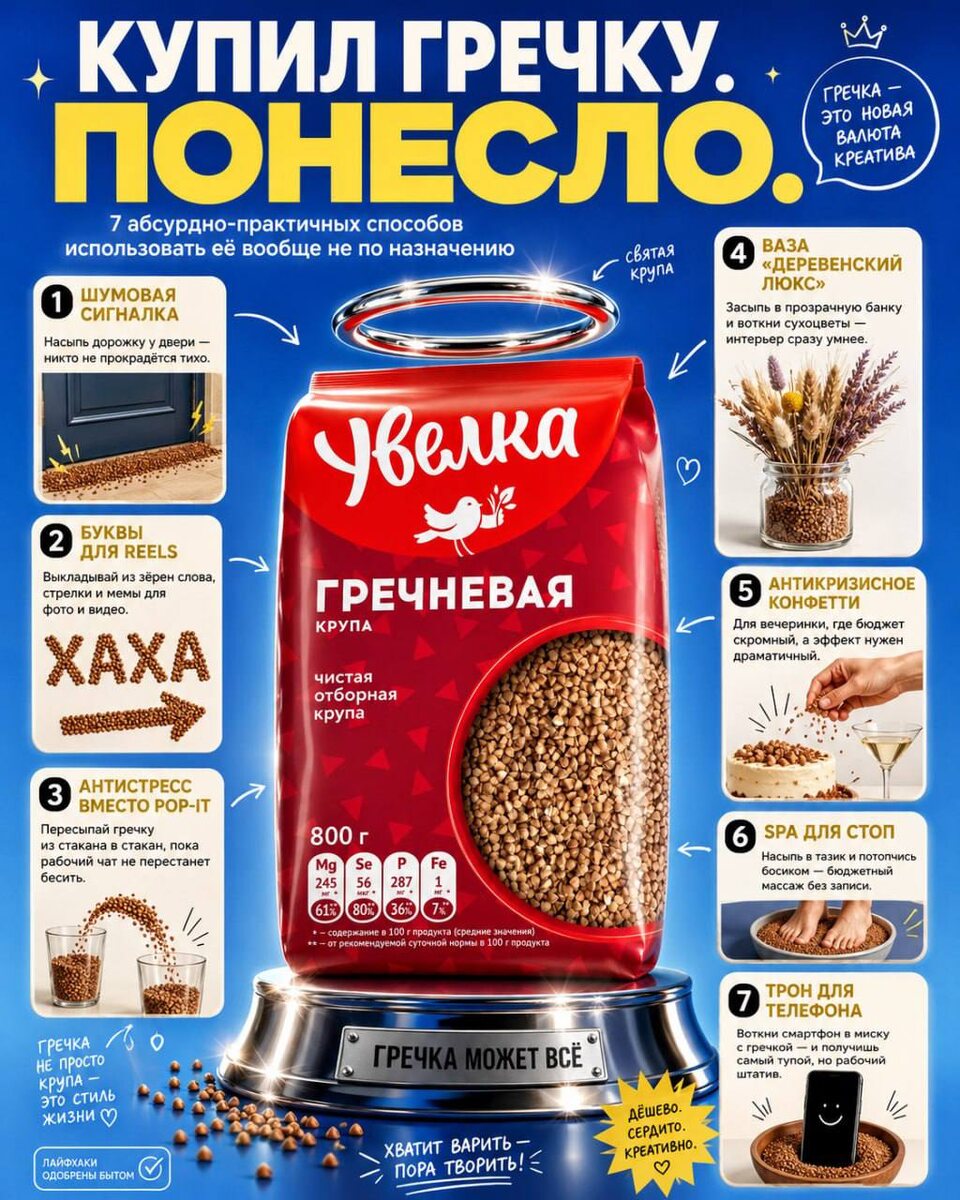 Вот например, как использовать не по назначению гречку