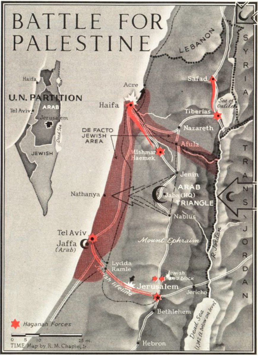 Карта распределения земель Палестины на 1948 год (Википедия)