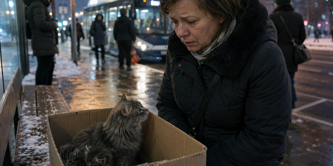 Кошку с котятами выбросили у остановки, но одна женщина всё же остановилась