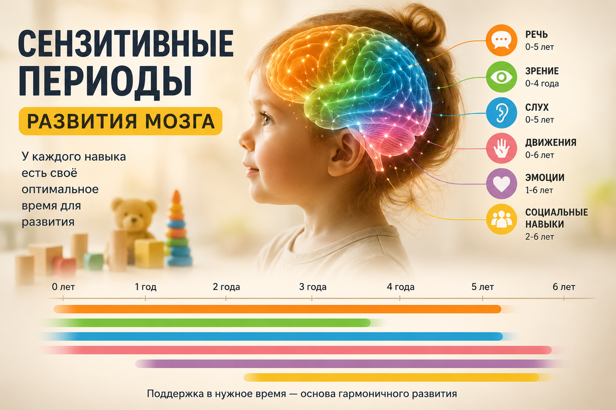 иллюстрация основных сензитивных периодов развития мозга