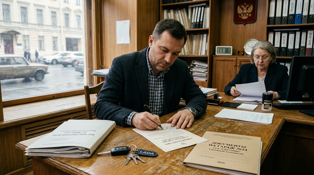 Антон подписывает документы у нотариуса