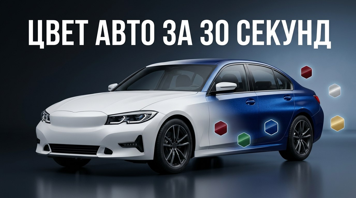 Обложка статьи: виртуальная смена цвета автомобиля через онлайн-инструмент.
