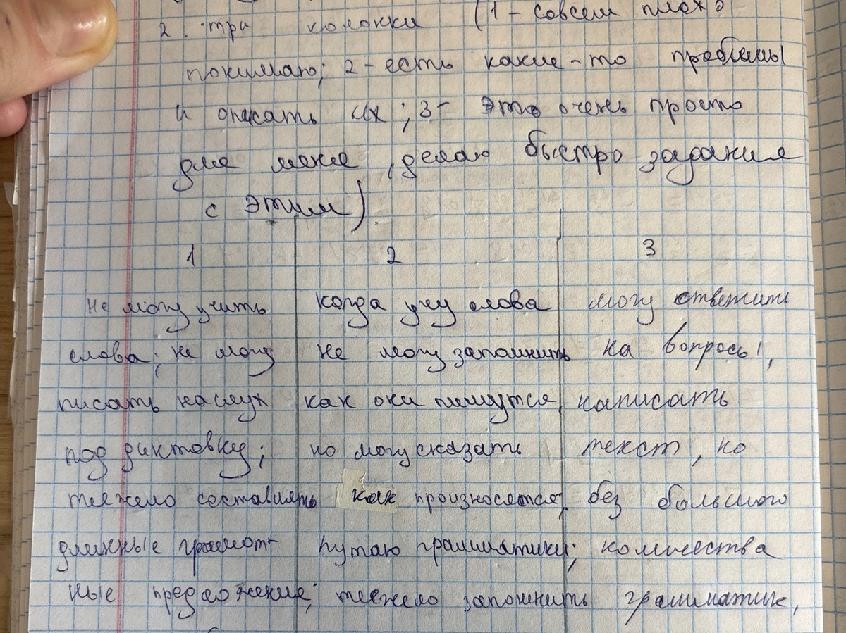 Один из списков моей ученицы, пишем достижения и то, что надо подтянуть