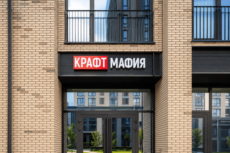 Вывеска для кафе, бара или магазина в ЖК: как сделать по дизайн-коду и 168-ФЗ. Стало: вывеска на русском языке.