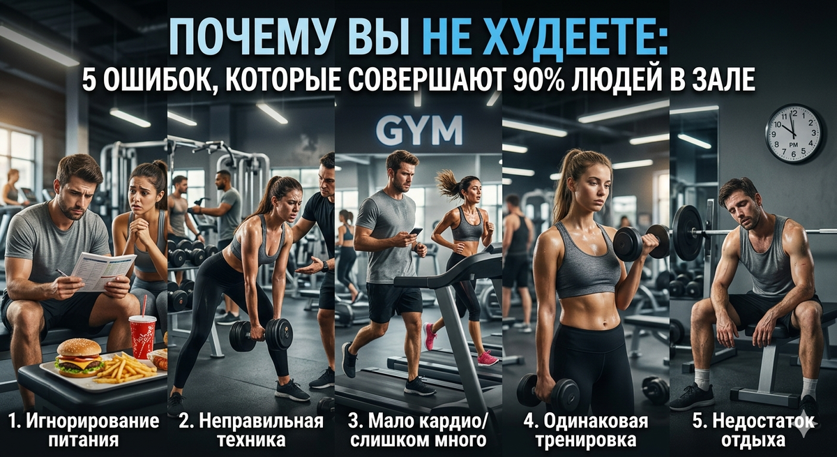 Почему вы не худеете: 5 ошибок, которые совершают 90% людей в зале