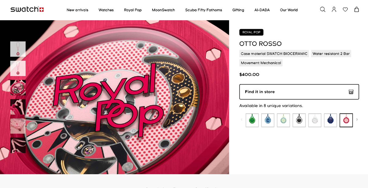 Скриншот – онлайн-магазин SWATCH в США