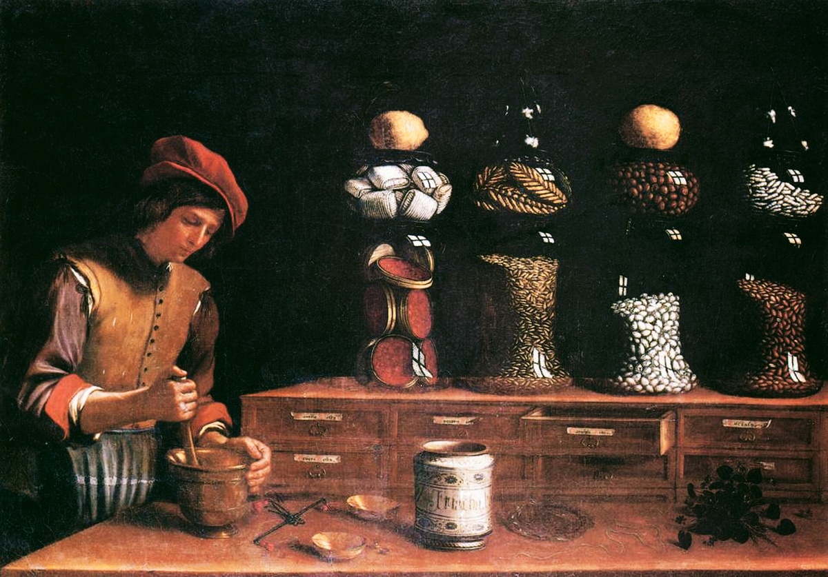 Лавка специй (Spezieria),  художник  Паоло Антонио Барбьери,  1637 г. Источник изображения Wikimedia commons.