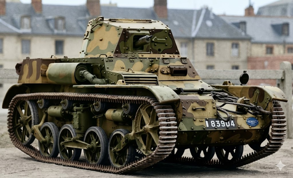 Automitrailleuse de Reconnaissance Renault Modèle 1933, он же AMR 33, собственной персоной. Изображение в свободном доступе, раскрашено при помощи нейросети.