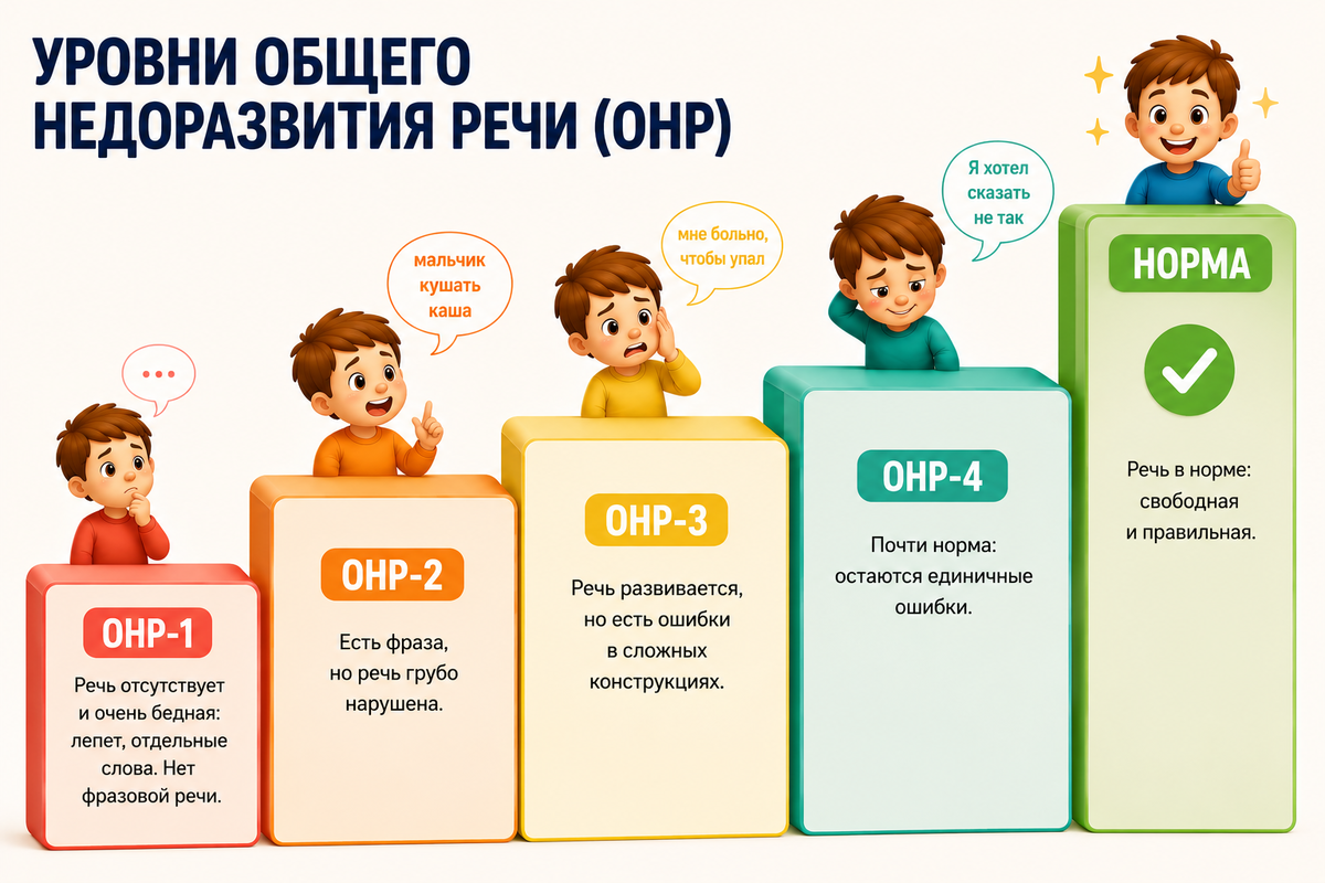 Иллюстрация уровней общего недоразвития речи