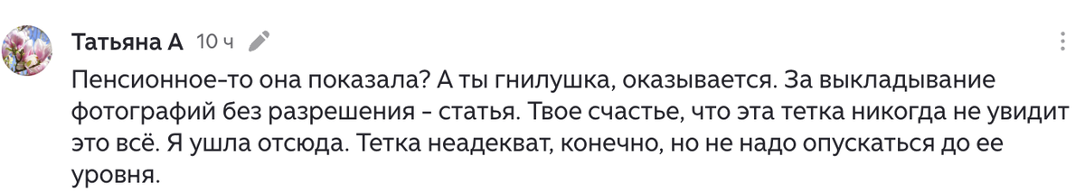 Татьяна решила тоже оскорбить, раз уж я стерпела от пенсионерки, значит, и тут можно