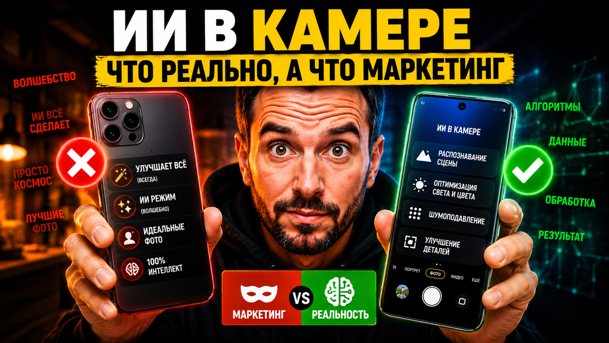 Как работает искусственный интеллект в камере смартфона — реальные улучшения качества фото, ночной режим, HDR и портреты против маркетинговых обещаний. Разбираем, где ИИ действительно помогает, а где это просто громкие слова.