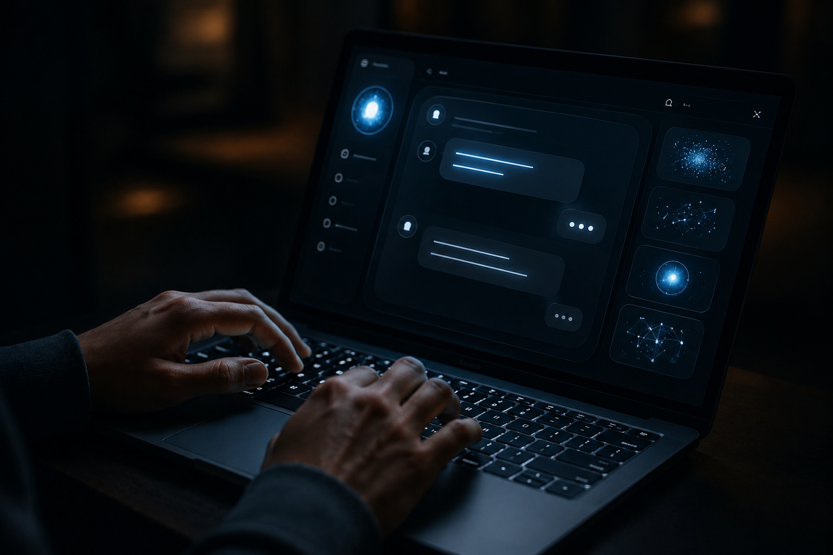 Ночной рабочий процесс с футуристическим интерьером