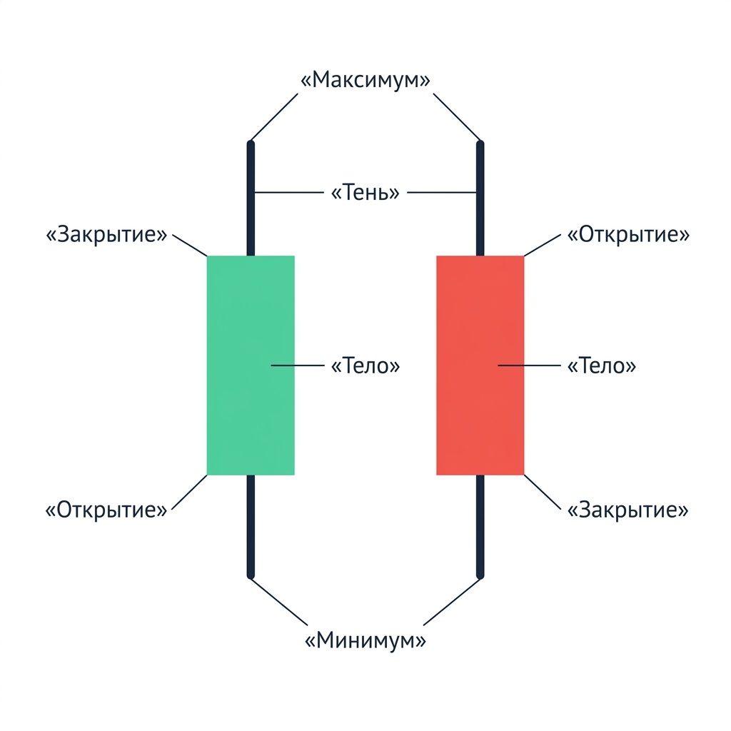 Анатомия японской свечи: открытие, закрытие, максимум, минимум, тело и тени