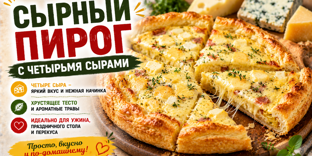 🧀 Сырной пирог с четырьмя сырами. Хрустящее тесто, тянущаяся начинка и тот самый рецепт, который исчезает со стола первым
