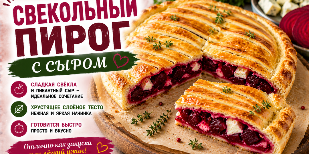 🥧 Свекольный пирог с сыром. Яркая начинка, хрустящее слоёное тесто и необычное сочетание сладкой свёклы с пикантным сыром