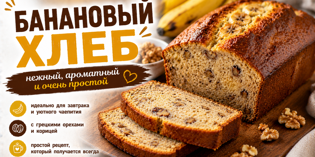 🍌 Банановый хлеб. Нежный, ароматный и очень уютный кекс, который спасает переспевшие бананы