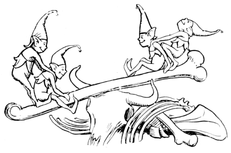 "Пикси качаются на коровьей кости" (Рисунок Джона Баттена, 1894 год).