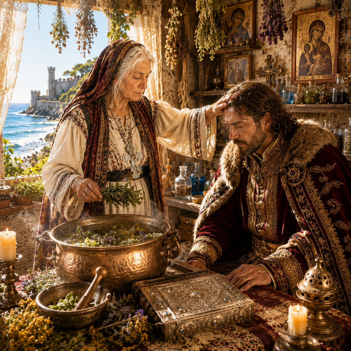 🌊👑 Серебряная Псалтирь Палеологов и тайные ритуалы Чёрного моря.
Бабушка София готовится открыть древние Ключи Псалмов среди свечей, трав и старинных византийских свитков.
Ночь очищения, где древняя молитва встречается с силой моря и семи священных трав. 🕯️📖🌿