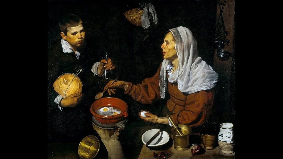 Диего Веласкес (1699-1660). Старуха, жарящая яйца» (около 1618 года), Национальная галерея Шотландии, Эдинбург (Великобритания)