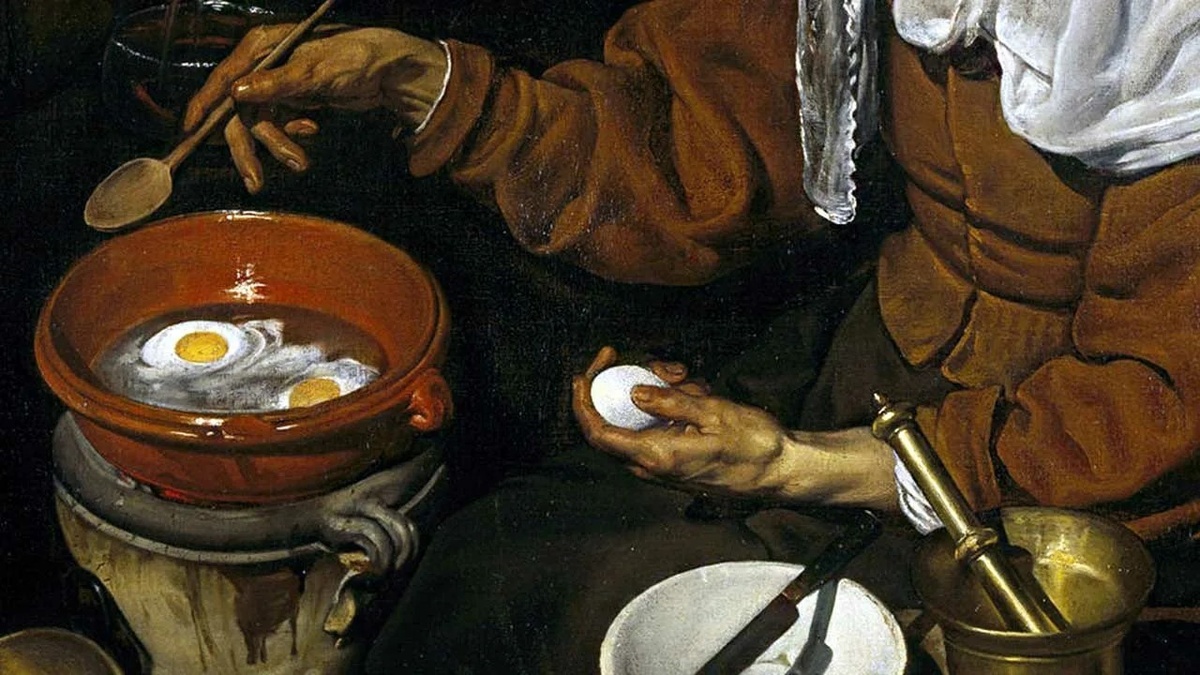 Диего Веласкес (1699-1660). Старуха, жарящая яйца» (около 1618 года). Фрагмент